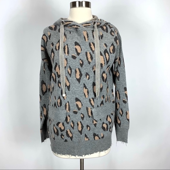 SOH Hooded Leopard Sweater Cashmere Wool knit sweatshirt - Picture 1 of 10